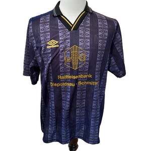 Vintage Umbro Raiffeisenbank Diepoldsau-Schmitter Swiss Soccer Jersey Navy